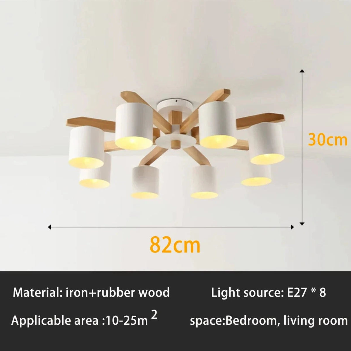 Nordic Hotel™ - Lustre de plafond  en bois massif pour un éclairage moderne de restaurant, chambre et salon | Marco Lucetti Blanc 8 lumières / CHINE