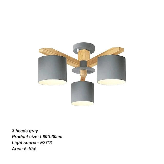 Nordic Hotel™ - Lustre de plafond  en bois massif pour un éclairage moderne de restaurant, chambre et salon | Marco Lucetti Gris 3 lumières / CHINE
