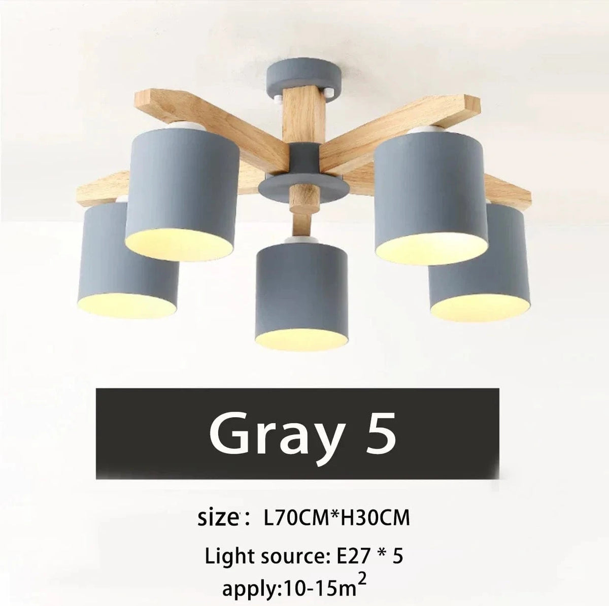 Nordic Hotel™ - Lustre de plafond  en bois massif pour un éclairage moderne de restaurant, chambre et salon | Marco Lucetti Gris 5 lumières / CHINE