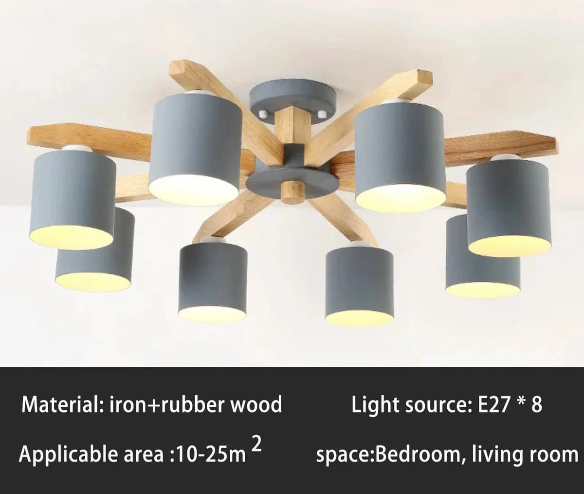 Nordic Hotel™ - Lustre de plafond  en bois massif pour un éclairage moderne de restaurant, chambre et salon | Marco Lucetti Gris 8 lumières / CHINE