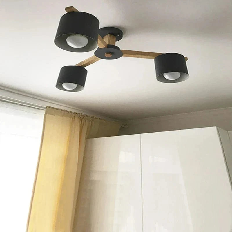 Nordic Hotel™ - Lustre de plafond  en bois massif pour un éclairage moderne de restaurant, chambre et salon | Marco Lucetti Noir 3 lumières / CHINE