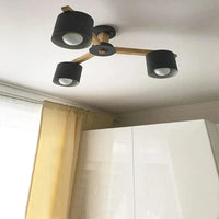 Nordic Hotel™ - Lustre de plafond  en bois massif pour un éclairage moderne de restaurant, chambre et salon | Marco Lucetti Noir 3 lumières / CHINE