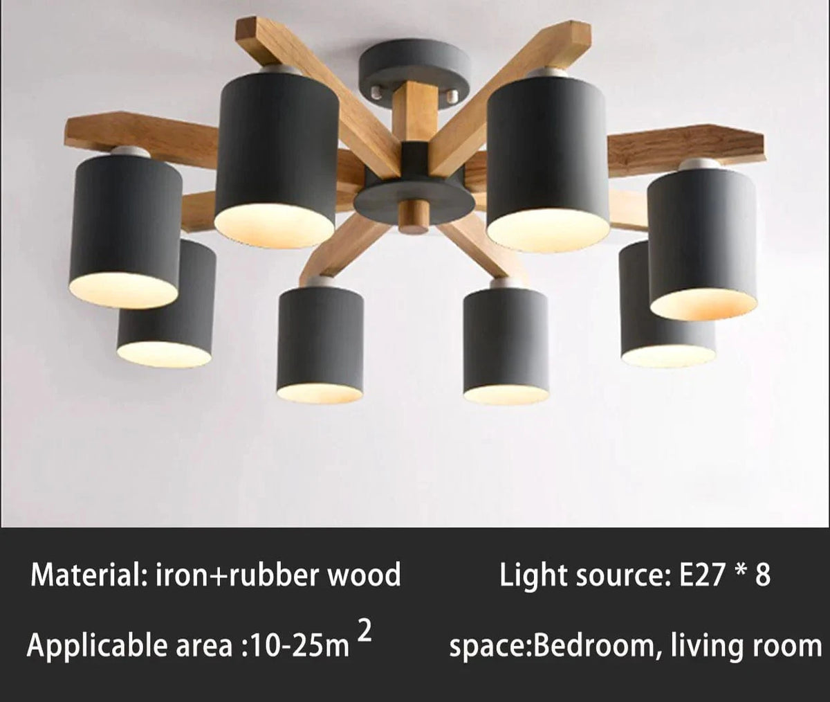 Nordic Hotel™ - Lustre de plafond  en bois massif pour un éclairage moderne de restaurant, chambre et salon | Marco Lucetti Noir 8 lumières / CHINE