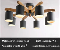 Nordic Hotel™ - Lustre de plafond  en bois massif pour un éclairage moderne de restaurant, chambre et salon | Marco Lucetti Noir 8 lumières / CHINE