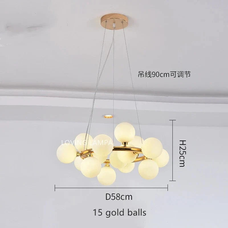 Nordic LED Lustre Boule de Verre Or Noir - Suspension Luminaire Nordique - Restaurant Cuisine Salon - Décoration Maison - Luminaires LED | Marco Lucetti Doré 15 tête 1 / Lumière neutre