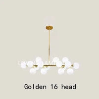 Nordic LED Lustre Boule de Verre Or Noir - Suspension Luminaire Nordique - Restaurant Cuisine Salon - Décoration Maison - Luminaires LED | Marco Lucetti Tête dorée 16 / Lumière blanche
