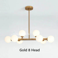 Nordic LED Lustre Boule de Verre Or Noir - Suspension Luminaire Nordique - Restaurant Cuisine Salon - Décoration Maison - Luminaires LED | Marco Lucetti Tête dorée 8 / Lumière chaude