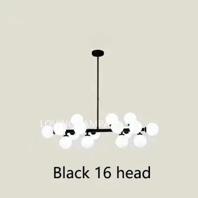 Nordic LED Lustre Boule de Verre Or Noir - Suspension Luminaire Nordique - Restaurant Cuisine Salon - Décoration Maison - Luminaires LED | Marco Lucetti Tête noire 16 / Lumière blanche