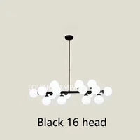 Nordic LED Lustre Boule de Verre Or Noir - Suspension Luminaire Nordique - Restaurant Cuisine Salon - Décoration Maison - Luminaires LED | Marco Lucetti Tête noire 16 / Lumière blanche