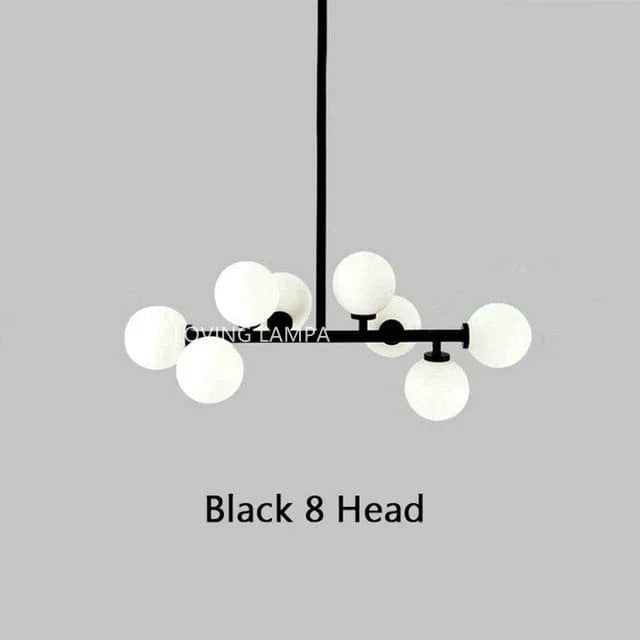 Nordic LED Lustre Boule de Verre Or Noir - Suspension Luminaire Nordique - Restaurant Cuisine Salon - Décoration Maison - Luminaires LED | Marco Lucetti Tête noire 8 / Lumière blanche