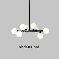 Nordic LED Lustre Boule de Verre Or Noir - Suspension Luminaire Nordique - Restaurant Cuisine Salon - Décoration Maison - Luminaires LED | Marco Lucetti Tête noire 8 / Lumière blanche
