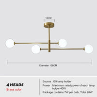 Nordic Luxe : Lustre en Verre et Laiton pour Déco Intérieur - Suspension Élégante  | Marco Lucetti 4 têtes en laiton / Tuyau 20 20 30CM / Blanc chaud