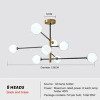 Nordic Luxe : Lustre en Verre et Laiton pour Déco Intérieur - Suspension Élégante  | Marco Lucetti 8 têtes noires / Tuyau 20 20 30CM / Blanc chaud