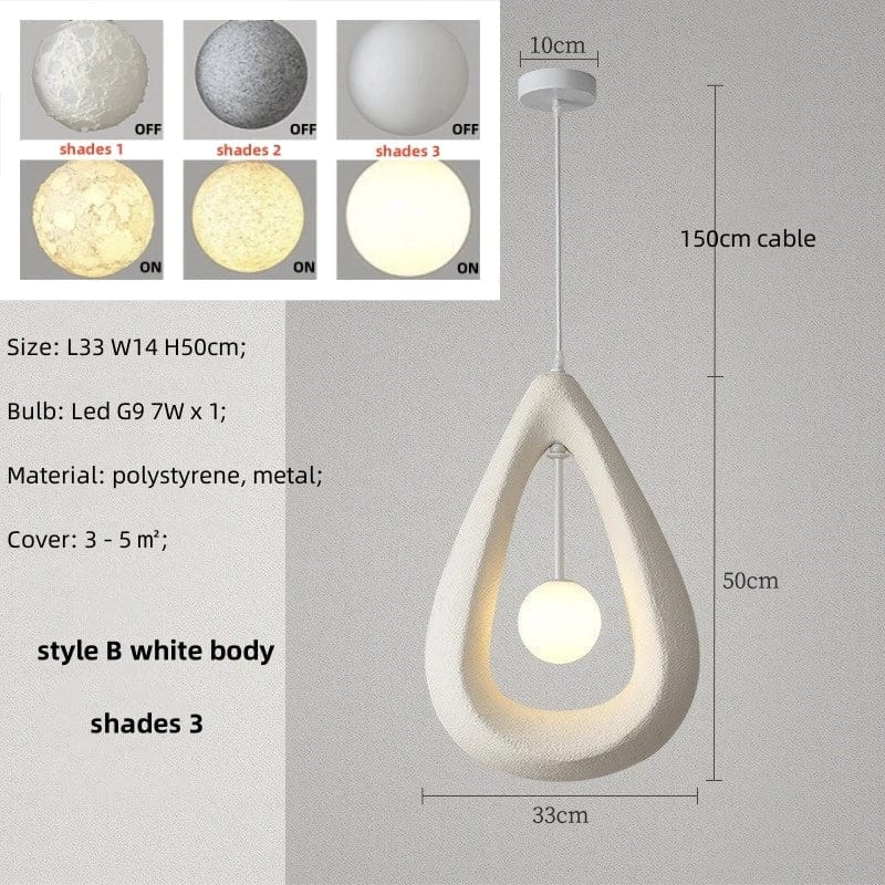 Nordic Wabi Sabi : Lampe suspension LED minimaliste pour salle à manger, salon et chambre | Marco Lucetti Blanc B teinte 3 / Lumière chaude 3000K