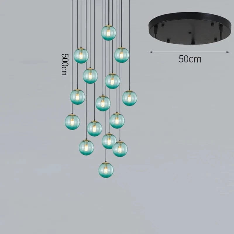 NordicLight - Suspension lumineuse pour salle à manger et salon | Marco Lucetti 15 verres bleus / Blanc chaud