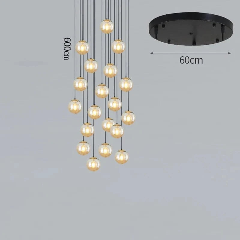 NordicLight - Suspension lumineuse pour salle à manger et salon | Marco Lucetti 20 verres ambrés / APP avec RC à intensité variable