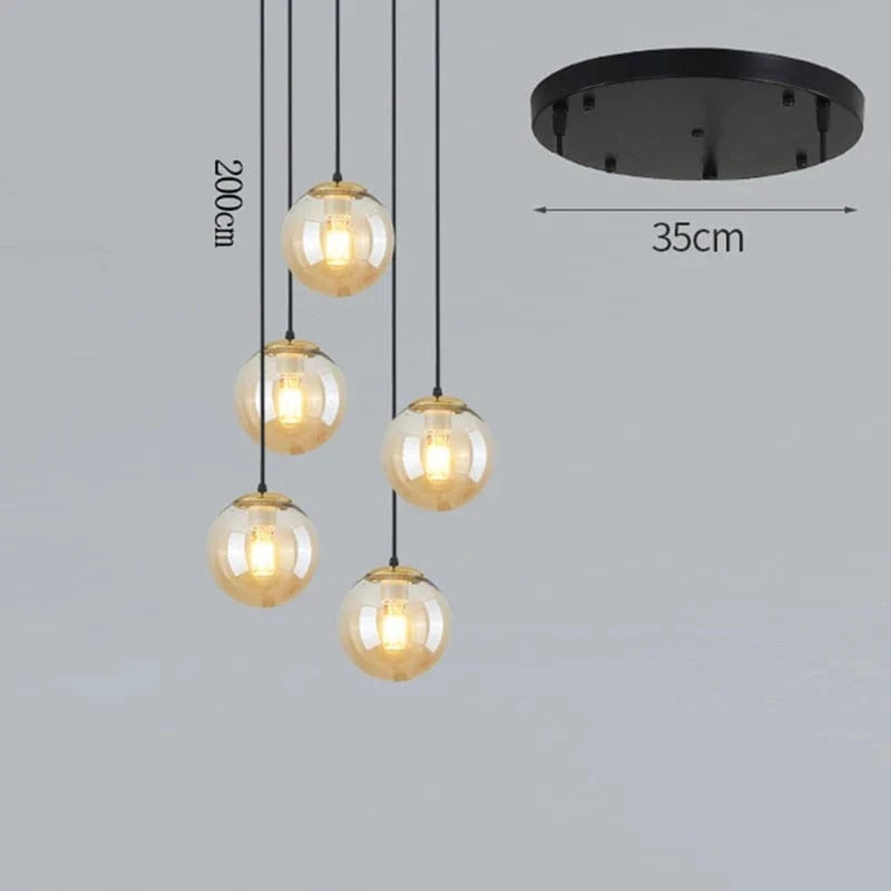 NordicLight - Suspension lumineuse pour salle à manger et salon | Marco Lucetti 5 verres ambrés / Blanc chaud