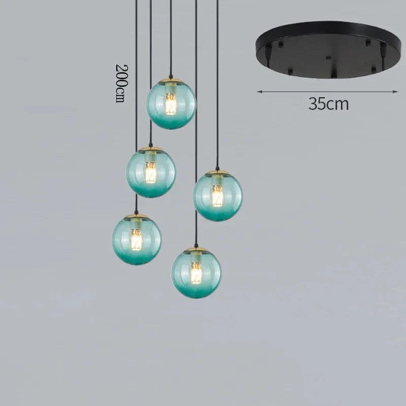 NordicLight - Suspension lumineuse pour salle à manger et salon | Marco Lucetti 5 verres bleus / Blanc chaud