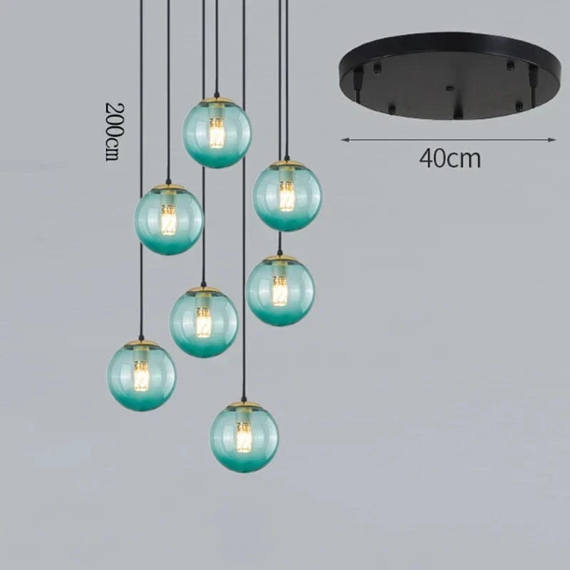 NordicLight - Suspension lumineuse pour salle à manger et salon | Marco Lucetti 7 verre bleu / APP avec RC à intensité variable