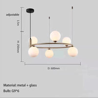 Nordique Créatif Boule de Verre Lustre Circulaire pour Salon, Chambre et Enfants | Marco Lucetti 6 lumières-or / Blanc chaud 3000K