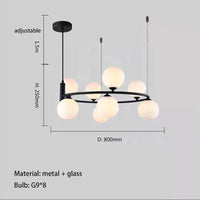 Nordique Créatif Boule de Verre Lustre Circulaire pour Salon, Chambre et Enfants | Marco Lucetti 8 lumières-noir / Blanc chaud 3000K
