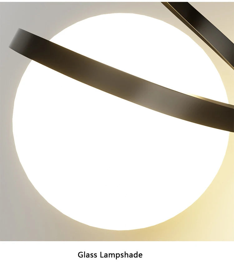 Nordique Déco: Suspension LED Spirale pour Haut Plafond - Noir/Blanc/Or + Verre