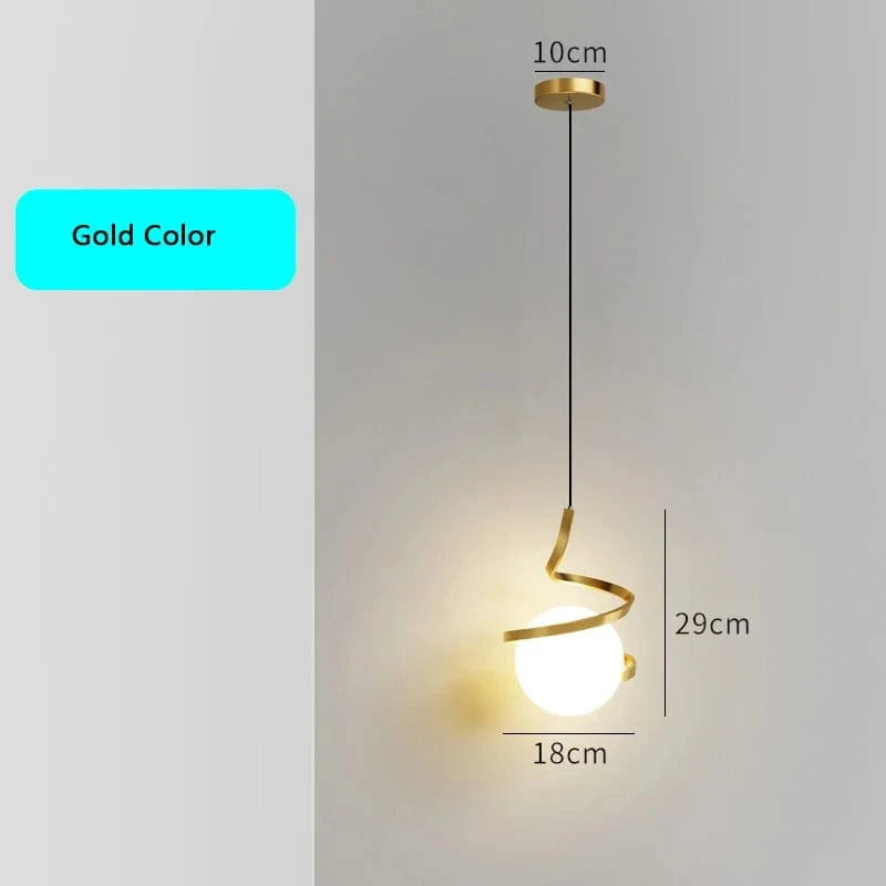 Nordique Déco: Suspension LED Spirale pour Haut Plafond - Noir/Blanc/Or + Verre | Marco Lucetti Lampe à suspension dorée / Lumière chaude