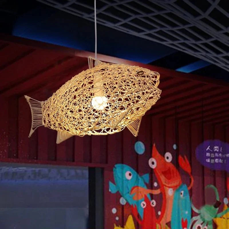 Nordique moderne : Suspension lumières créatives Poisson Art en bambou avec LED pour décorer le salon, la cuisine ou le restaurant | Marco Lucetti