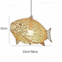 Nordique moderne : Suspension lumières créatives Poisson Art en bambou avec LED pour décorer le salon, la cuisine ou le restaurant | Marco Lucetti