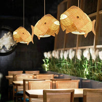 Nordique moderne : Suspension lumières créatives Poisson Art en bambou avec LED pour décorer le salon, la cuisine ou le restaurant | Marco Lucetti