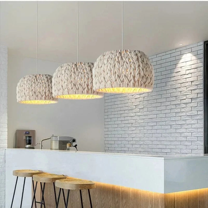 Nordique Wabi Sabi - Suspension Luminaire Tricoté en Corde - Lustre LED  | Marco Lucetti