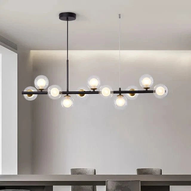 NORLA Nordique Moderne Suspension LED Or Lumière Boule de Verre - Luminaire Design | Marco Lucetti 11 Lumières-L100x24cm / Poteau de lumière noire / Verre à cognac