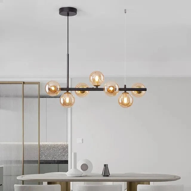 NORLA Nordique Moderne Suspension LED Or Lumière Boule de Verre - Luminaire Design | Marco Lucetti 7 Lumières-L65x24cm / Poteau de lumière noire / Verre à cognac