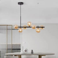 NORLA Nordique Moderne Suspension LED Or Lumière Boule de Verre - Luminaire Design | Marco Lucetti 7 Lumières-L65x24cm / Poteau de lumière noire / Verre à cognac