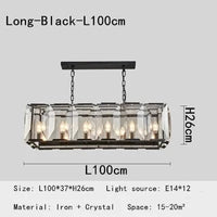 Nouveau lustre de restaurant avec variété de cristaux prestige | Marco Lucetti Noir-Rectangle-L1m / Verre propre / Lumière bicolore