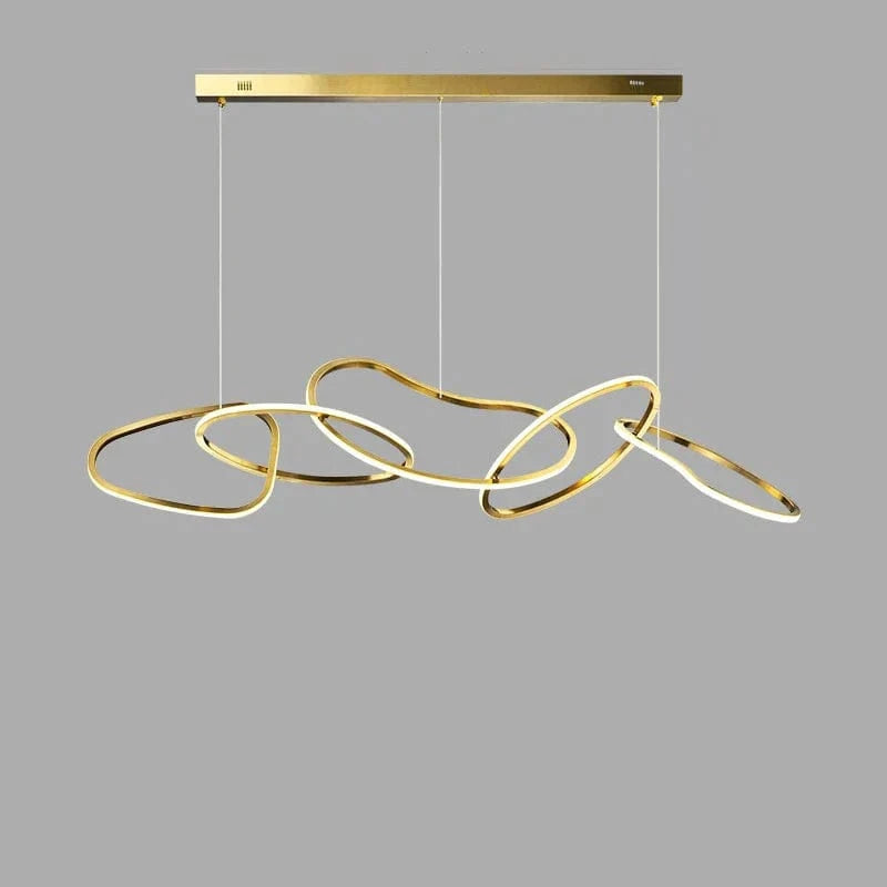 Nouveau Lustre Nordique Luxe Créatif en Acier Inoxydable Galvanisé pour Restaurant Moderne | Marco Lucetti Corps de lampe doré / 3 Anneaux - L80cm / Blanc froid, pas de télécommande