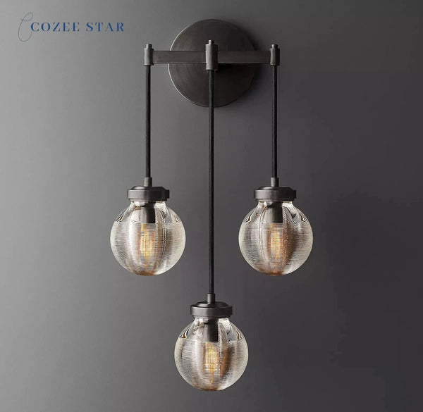 Perle Triple Applique Moderne Rétro LED en Laiton Chromé - Noir  | Marco Lucetti