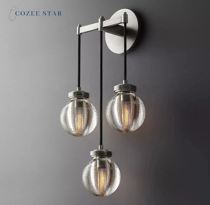 Perle Triple Applique Moderne Rétro LED en Laiton Chromé - Noir  | Marco Lucetti Finition en laiton / L37xP15xH63cm 3L / Blanc chaud 3000K
