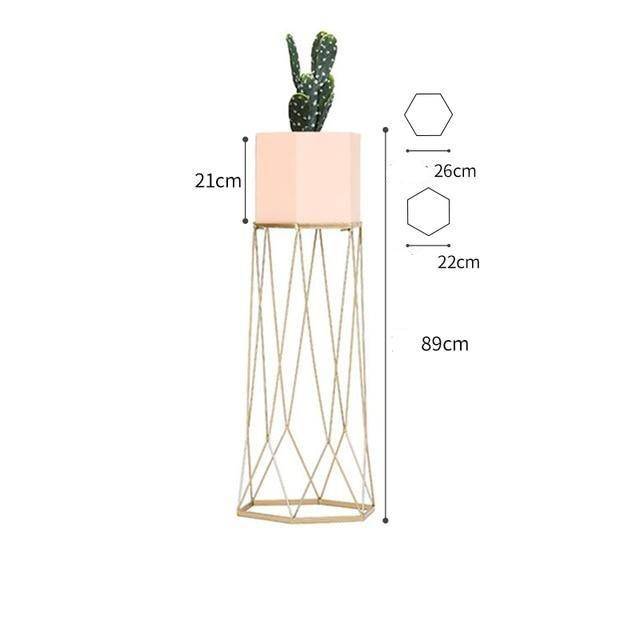Piédestal Élégant en Métal avec Pot Géométrique | Marco Lucetti Rose / L