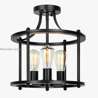 Plafond américain en fer forgé industriel noir: Lustre à trois têtes pour salle à manger et chambre, Led intégré. | Marco Lucetti