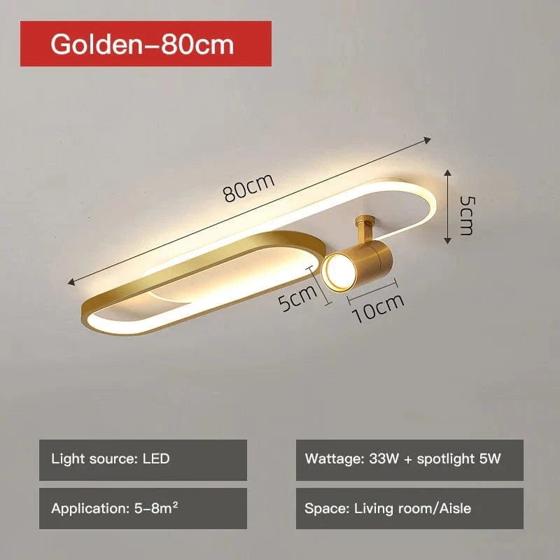 Plafond LED moderne avec projecteurs pour salon, chambre, cuisine et couloir | Marco Lucetti 220V-80cm-Doré / CHINE / Lumière naturelle