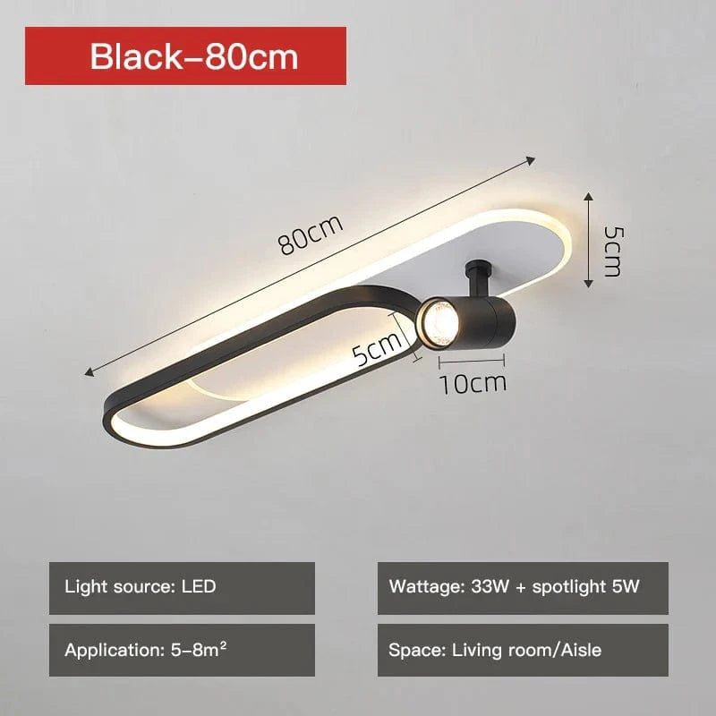 Plafond LED moderne avec projecteurs pour salon, chambre, cuisine et couloir | Marco Lucetti 220V-80cm-Noir / CHINE / Lumière naturelle
