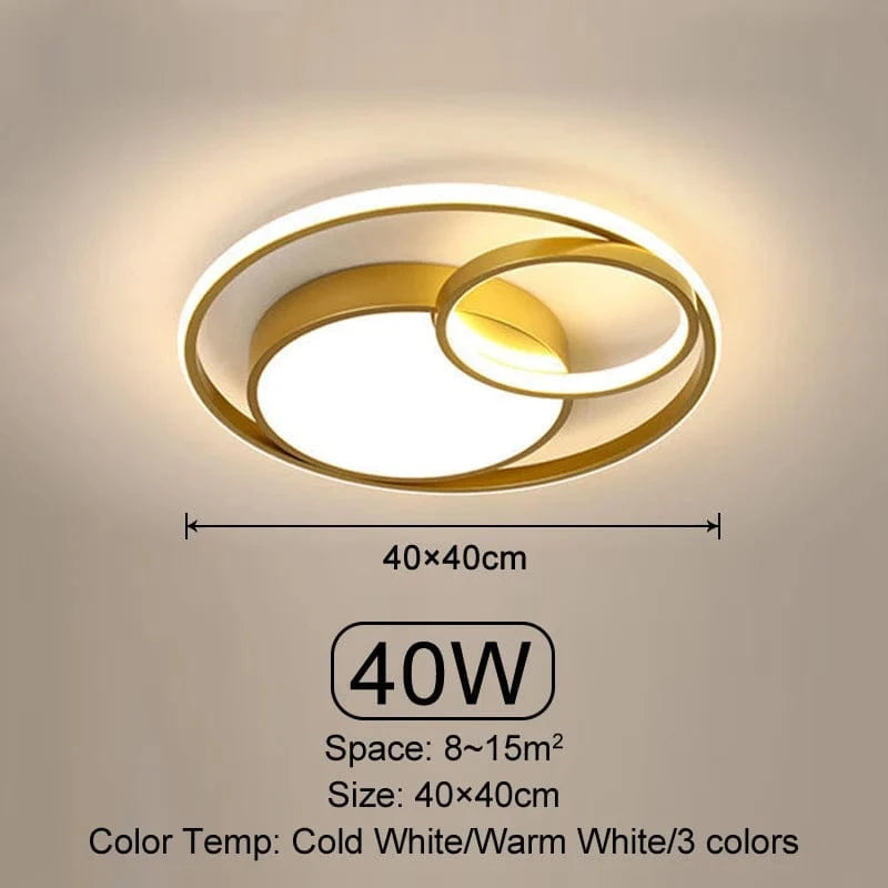 Plafond moderne à LEDs lumineuses pour salon, chambre et salle à manger - Éclairage intérieur Dimmable | Marco Lucetti Golden 40CM / Cold light No Remote