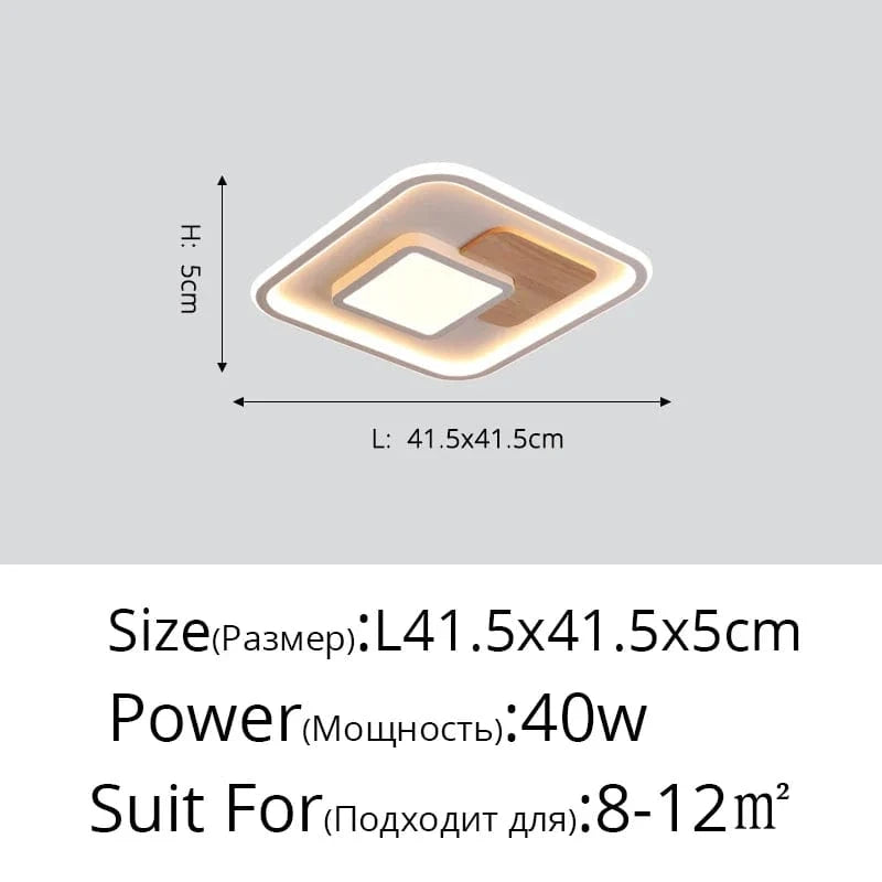 Plafond moderne en bois véritable avec éclairage LED rond | Marco Lucetti A carré de 41,5 cm / Blanc chaud