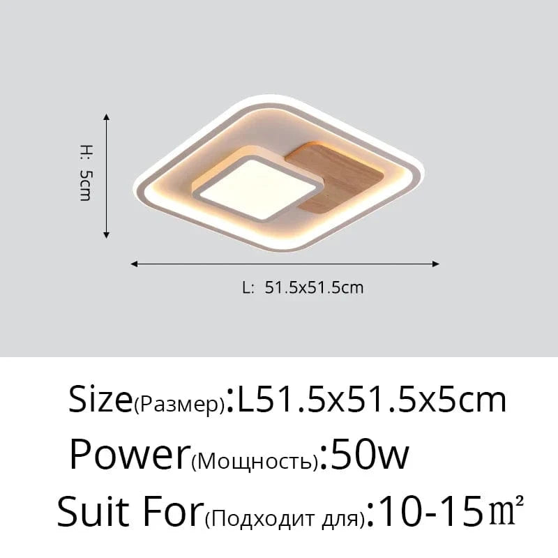 Plafond moderne en bois véritable avec éclairage LED rond | Marco Lucetti A carré de 51,5 cm / Blanc chaud