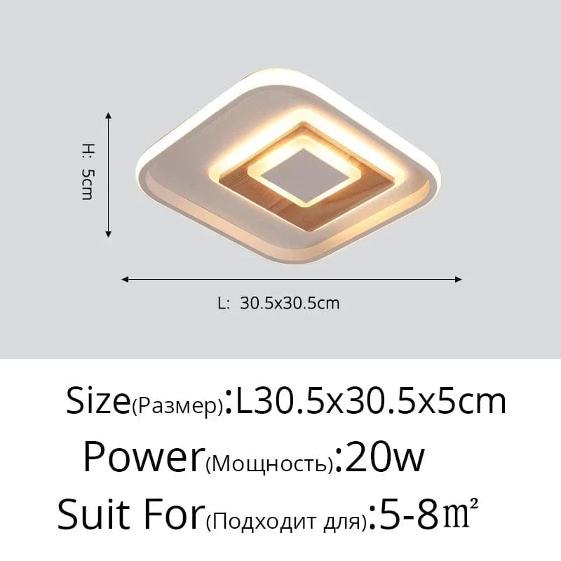 Plafond moderne en bois véritable avec éclairage LED rond | Marco Lucetti B 30,6 cm carré / Blanc chaud