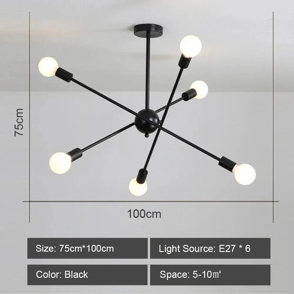Plafond moderne: lustre à LEDs pour salon, chambre Industrielle - Éclairage Sputnik | Marco Lucetti Modèle A 6 têtes
