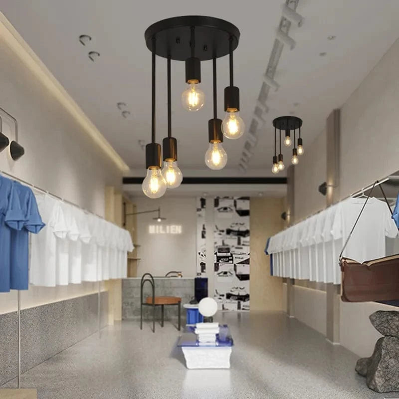 Plafonnier 5 Lampes Industriel Vintage Noires | Marco Lucetti