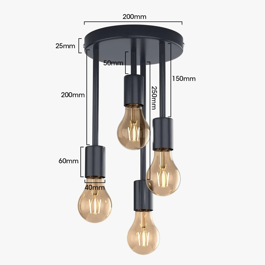 Plafonnier 5 Lampes Industriel Vintage Noires | Marco Lucetti