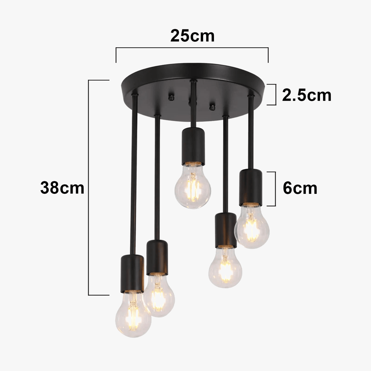 Plafonnier 5 Lampes Industriel Vintage Noires | Marco Lucetti
